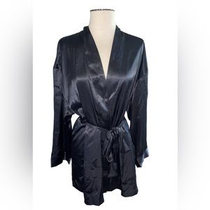 Victoria’s Secret Black Satin Tie Front Robe